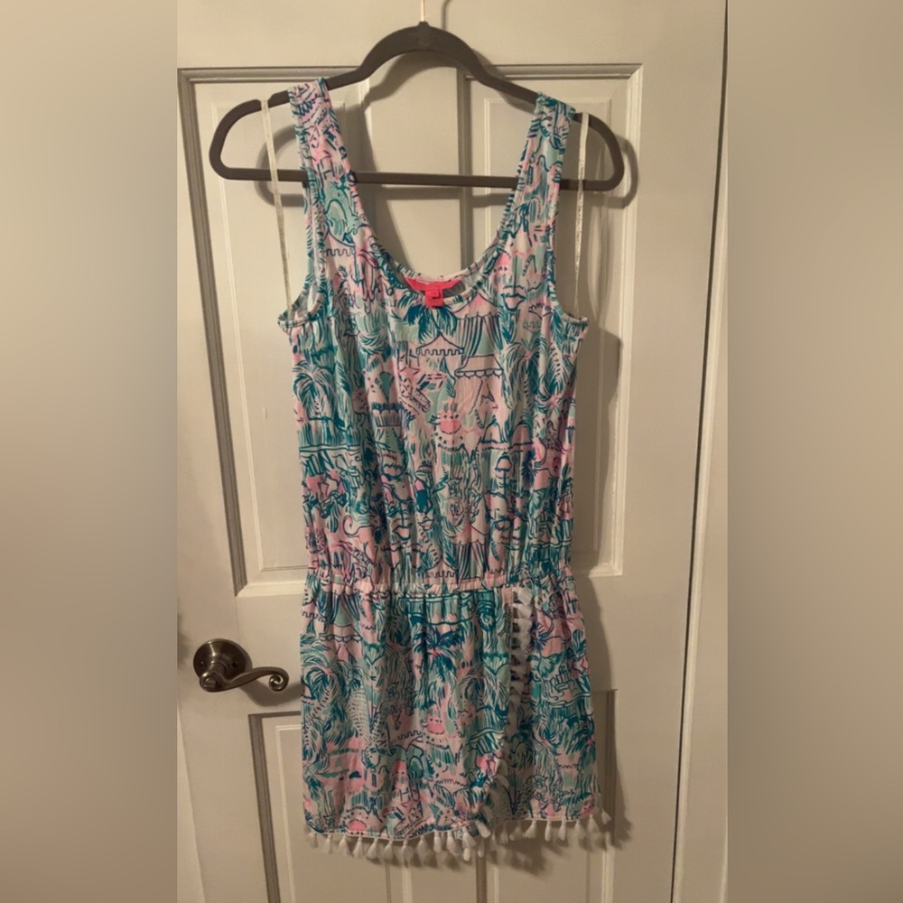 Lilly Pulitzer Jarrett Romper in “Colorful Camouflage” Print. Size Medium.